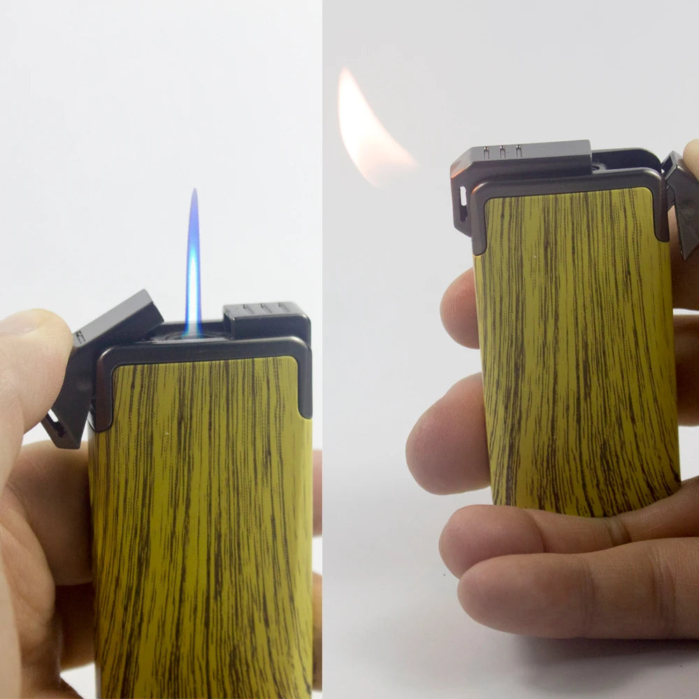 Windproof Dual-Flame Refillable Butane Torch Lighter with Adjustable Jet Wood Grain Design Cigarette Accessory Man Dad gift