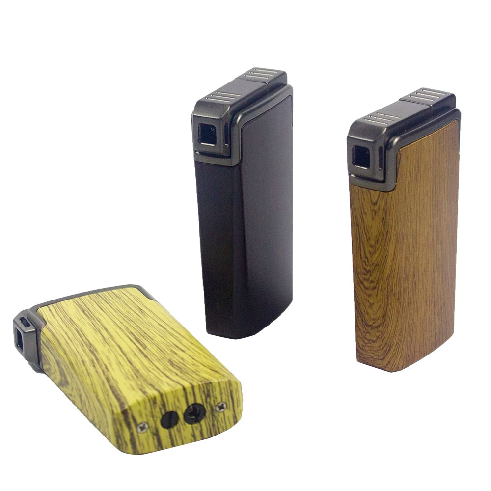 Windproof Dual-Flame Refillable Butane Torch Lighter with Adjustable Jet Wood Grain Design Cigarette Accessory Man Dad gift