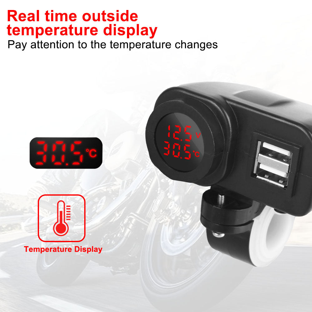 Motorcycle QC3.0 PD Charger Socket Accessories Digital Display USB Type-C Fast Charging Voltmeter Thermometer Charger Plug