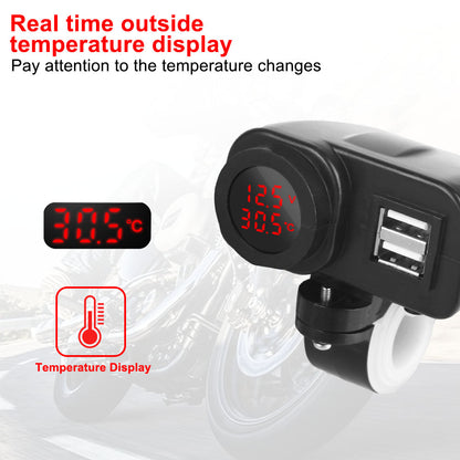 Motorcycle QC3.0 PD Charger Socket Accessories Digital Display USB Type-C Fast Charging Voltmeter Thermometer Charger Plug