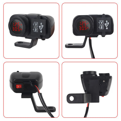 Motorcycle QC3.0 PD Charger Socket Accessories Digital Display USB Type-C Fast Charging Voltmeter Thermometer Charger Plug