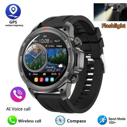 New high-end men's smart Bluetooth call smartwatch IP67 GPS sports fitness 410mAh large battery with flashlight smartwatch 2024