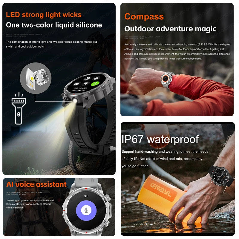 2024 New GPS Outdoor Military Smart Watch Men LED Flashlight HD Screen Heart Rate IP67 Waterproof Sports Smartwatch For Xiaomi