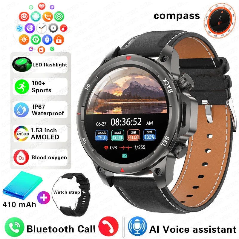 2024 New GPS Outdoor Military Smart Watch Men LED Flashlight HD Screen Heart Rate IP67 Waterproof Sports Smartwatch For Xiaomi