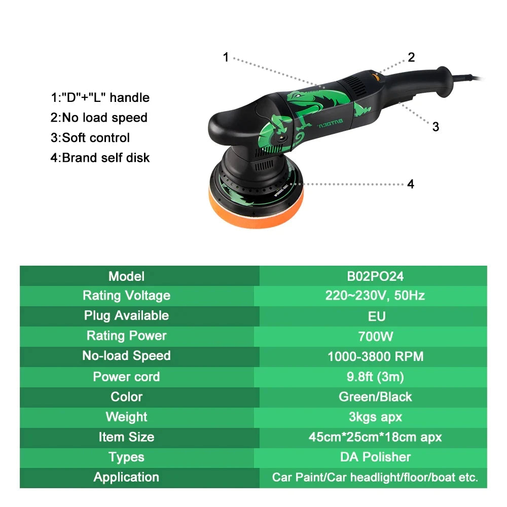 BATOCA 700W Dual Action Car Polisher 6Inch Car Polishing Machine Random Orbital Buffer Tool 6 Variable Speed DA Polisher