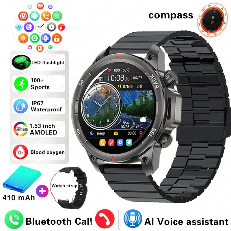 2024 New GPS Outdoor Military Smart Watch Men LED Flashlight HD Screen Heart Rate IP67 Waterproof Sports Smartwatch For Xiaomi