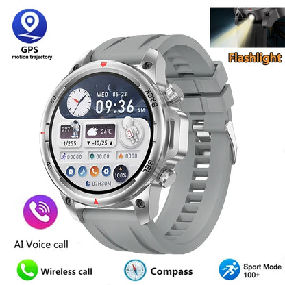 New high-end men's smart Bluetooth call smartwatch IP67 GPS sports fitness 410mAh large battery with flashlight smartwatch 2024