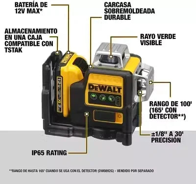 Dewalt DW089L Sides360 Degree Vertical Lithium Battery 12 Lines Horizontal Green Meter level laser construction tool laser level