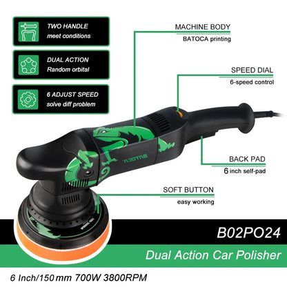 BATOCA 700W Dual Action Car Polisher 6Inch Car Polishing Machine Random Orbital Buffer Tool 6 Variable Speed DA Polisher