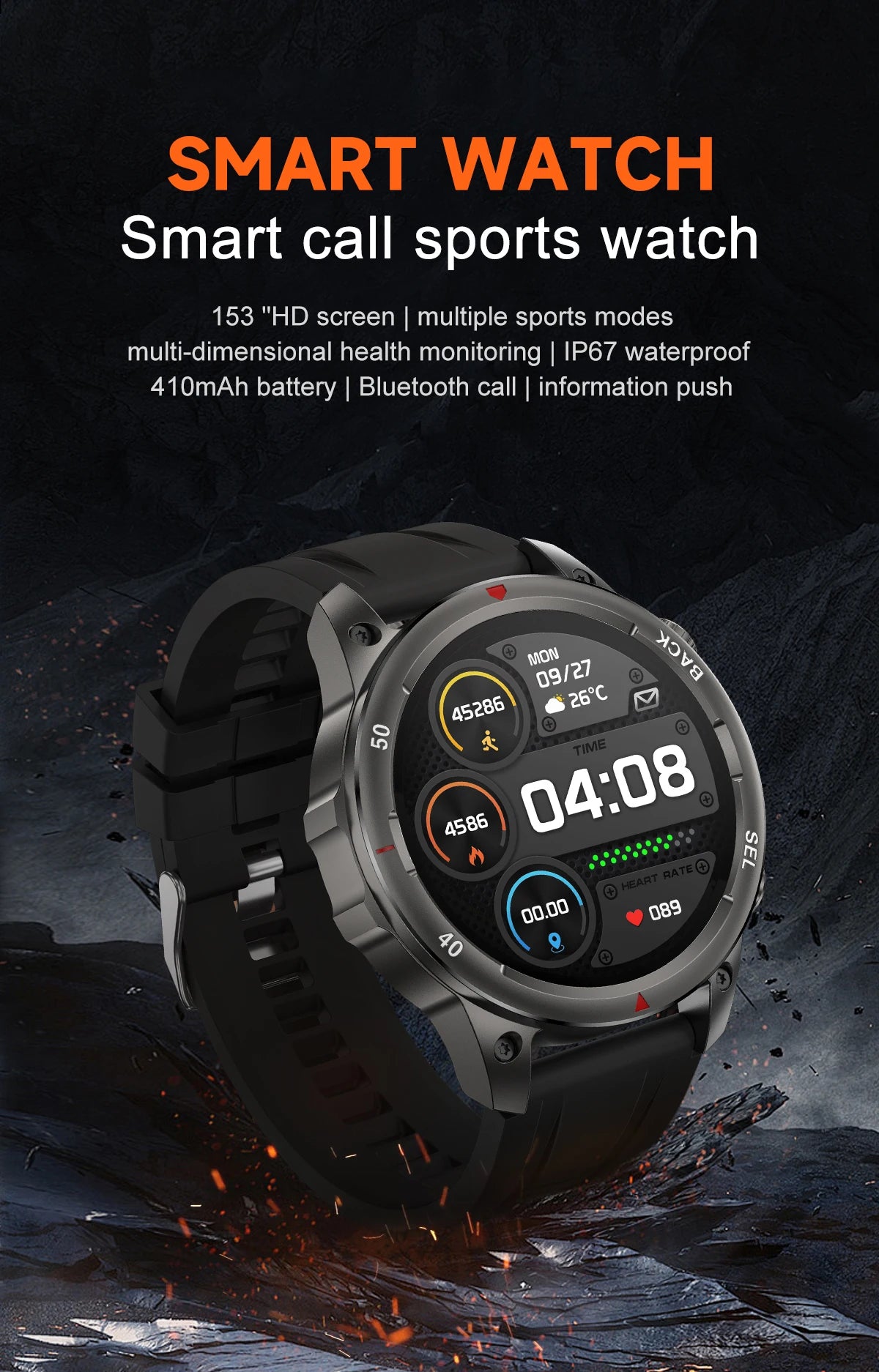 2024 New GPS Outdoor Military Smart Watch Men LED Flashlight HD Screen Heart Rate IP67 Waterproof Sports Smartwatch For Xiaomi