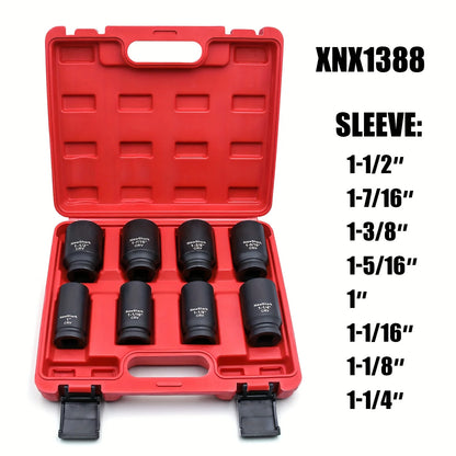 8 PCS Drive Deep Impact Socket Set, 6 Point,3/4 Blower Sleeve CRV, British system Deep Spindle Axle Nut Impact Socket Set