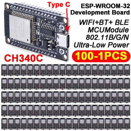 100-1PCS ESP-WROOM-32 ESP 32 ESP-32 Development Board CH340C Type-C WiFi+BT Low Power Dual Core Wireless Communication Module