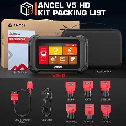 ANCEL V5 HD Heavy Duty Truck Diagnostic Tool All System ECU Coding BI-Directional OBD2 Truck Scanner PK ANCEL X7 HD