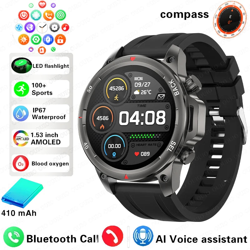 2024 New GPS Outdoor Military Smart Watch Men LED Flashlight HD Screen Heart Rate IP67 Waterproof Sports Smartwatch For Xiaomi