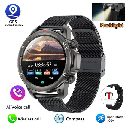 New high-end men's smart Bluetooth call smartwatch IP67 GPS sports fitness 410mAh large battery with flashlight smartwatch 2024