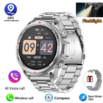 New high-end men's smart Bluetooth call smartwatch IP67 GPS sports fitness 410mAh large battery with flashlight smartwatch 2024