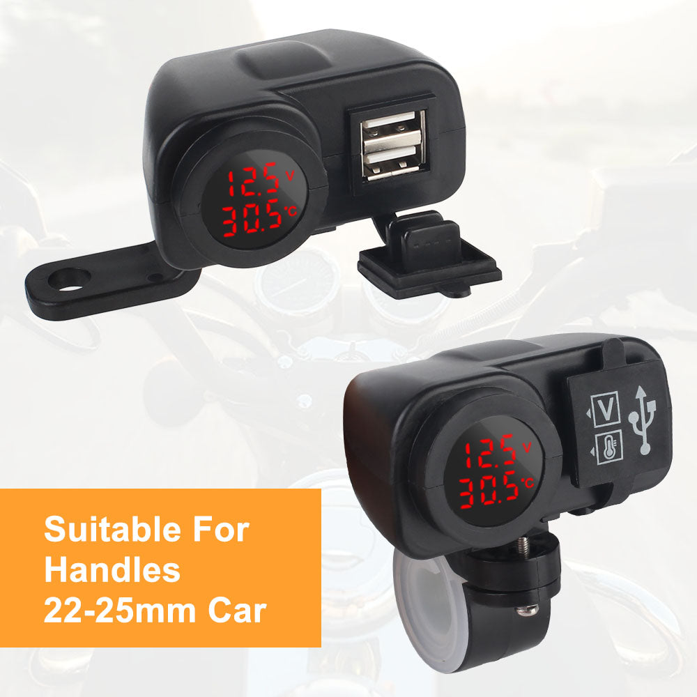 Motorcycle QC3.0 PD Charger Socket Accessories Digital Display USB Type-C Fast Charging Voltmeter Thermometer Charger Plug