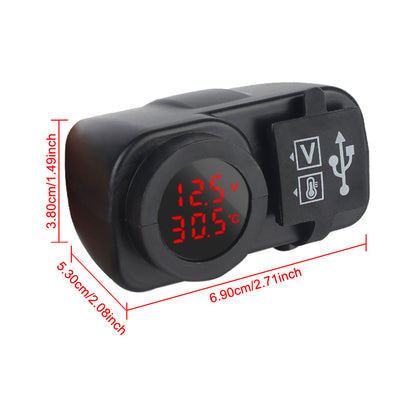 Motorcycle QC3.0 PD Charger Socket Accessories Digital Display USB Type-C Fast Charging Voltmeter Thermometer Charger Plug